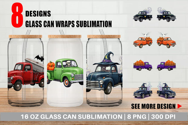 Glass Can Vintage Halloween Truck Sublimation artnoy 
