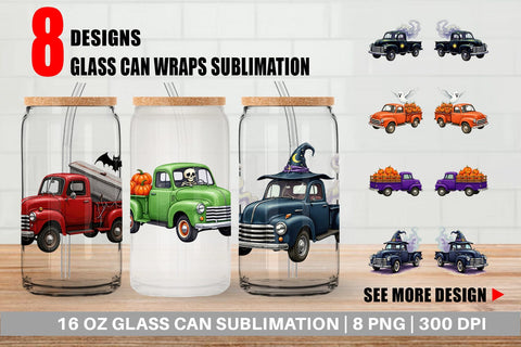 Glass Can Vintage Halloween Truck Sublimation artnoy 