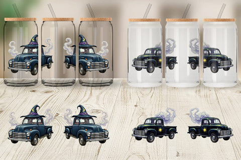 Glass Can Vintage Halloween Truck Sublimation artnoy 