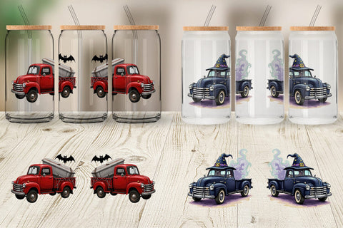 Glass Can Vintage Halloween Truck Sublimation artnoy 