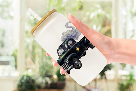 Glass Can Vintage Halloween Truck Sublimation artnoy 
