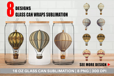 Glass Can Vintage Hot Air Balloon Sublimation artnoy 