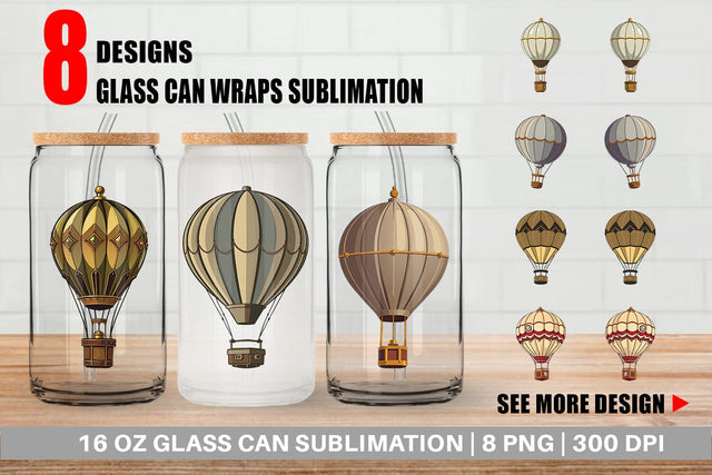 Glass Can Vintage Hot Air Balloon Sublimation artnoy 