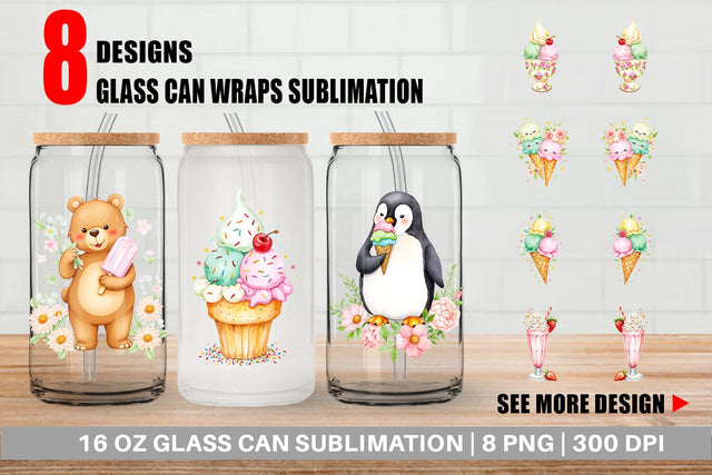 Glass Can Vintage Ice Cream Summer Sublimation artnoy 