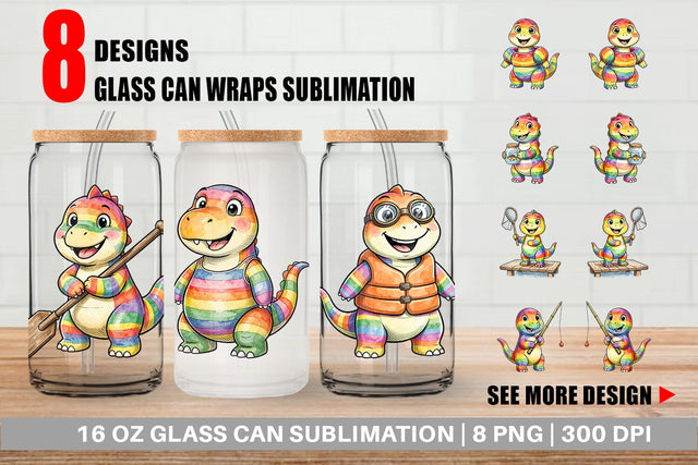 Glass Can Vintage Lake Dino Watercolor Sublimation artnoy 