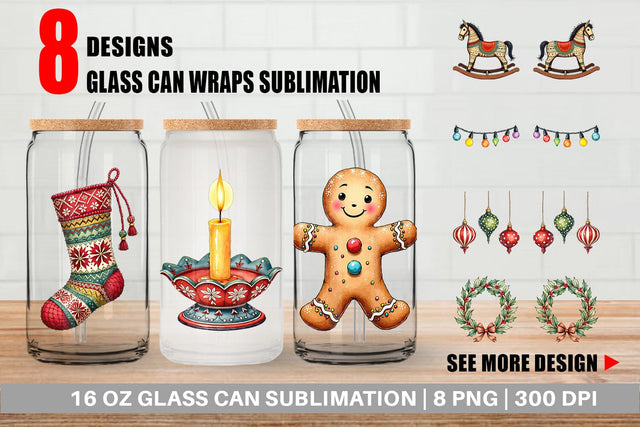 Glass Can Vintage Nordic Holiday Sublimation artnoy 