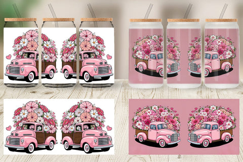 Glass Can Vintage Pink Trucks Sublimation artnoy 