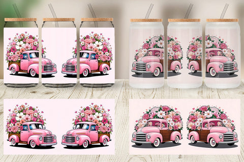 Glass Can Vintage Pink Trucks Sublimation artnoy 