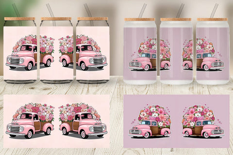 Glass Can Vintage Pink Trucks Sublimation artnoy 