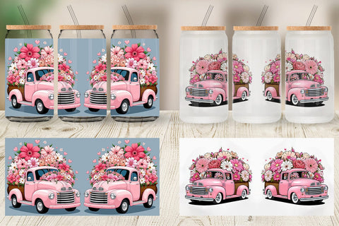 Glass Can Vintage Pink Trucks Sublimation artnoy 