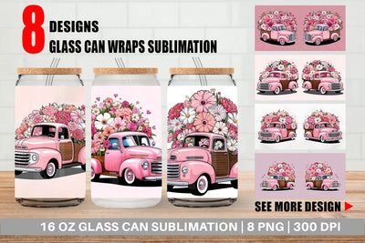 Glass Can Vintage Pink Trucks Sublimation artnoy 