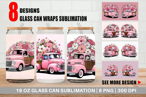 Glass Can Vintage Pink Trucks Sublimation artnoy 