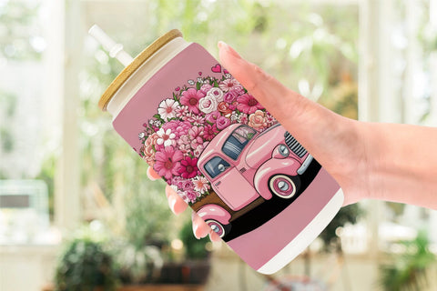 Glass Can Vintage Pink Trucks Sublimation artnoy 