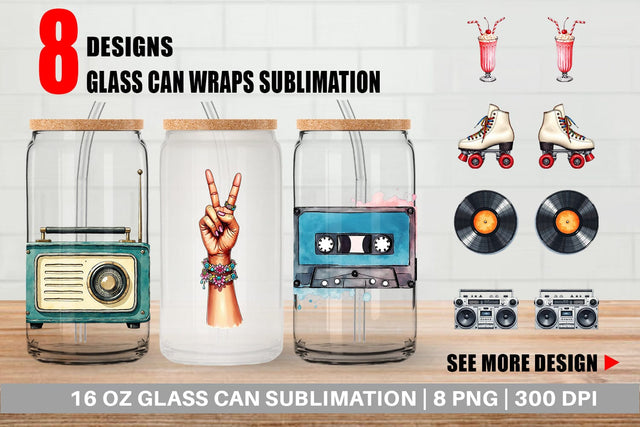 Glass Can Vintage Roller Disco Summer Watercolor Sublimation artnoy 