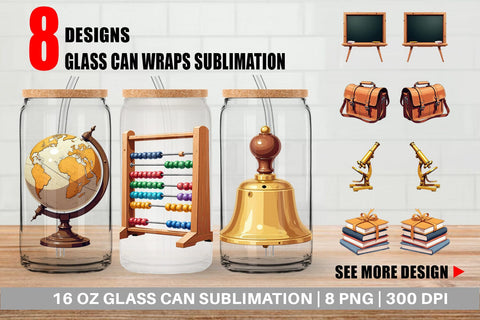 Glass Can Vintage School Day Sublimation artnoy 