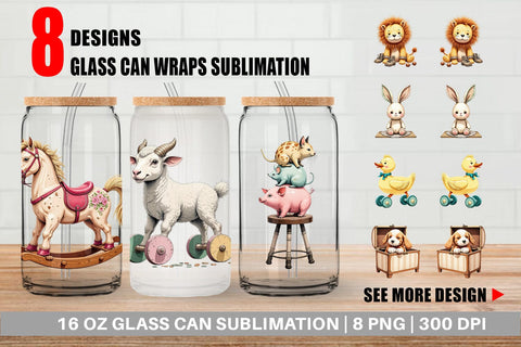 Glass Can Vintage Toy Animals Sublimation artnoy 