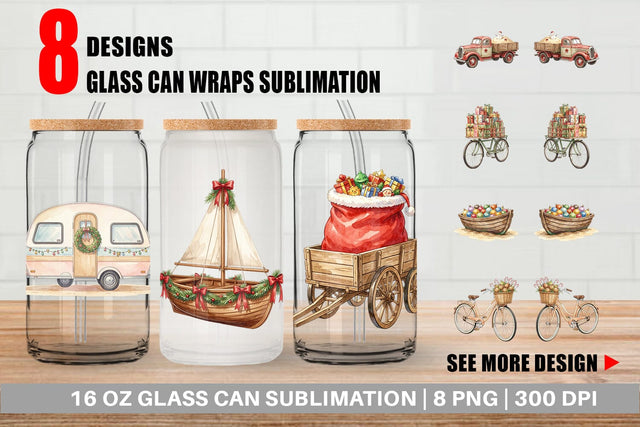 Glass Can Vintage Tropical Christmas Vehicle Sublimation artnoy 