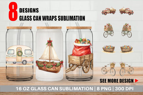 Glass Can Vintage Tropical Christmas Vehicle Sublimation artnoy 