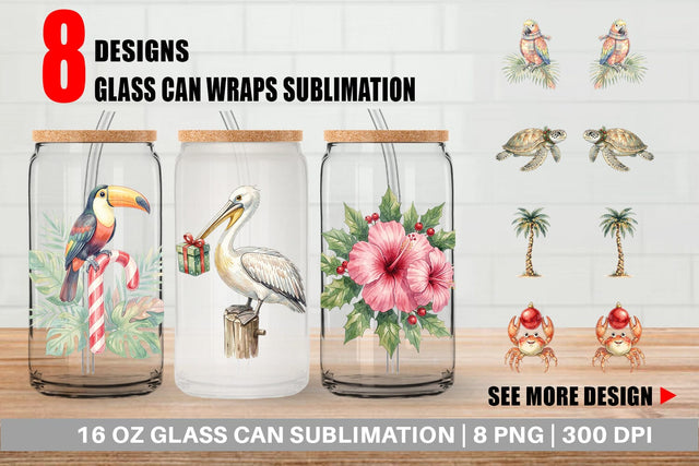 Glass Can Vintage Tropical Holiday Animal Sublimation artnoy 
