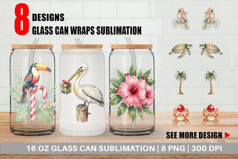 Glass Can Vintage Tropical Holiday Animal Sublimation artnoy 