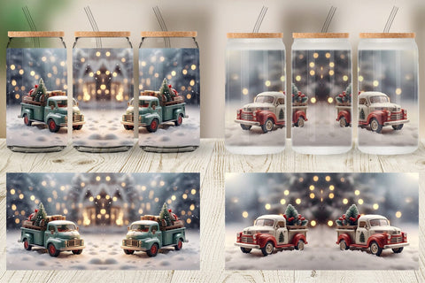 Glass Can Vintage Truck Christmas Sublimation artnoy 
