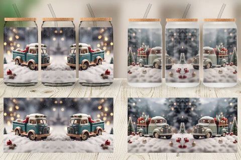 Glass Can Vintage Truck Christmas Sublimation artnoy 