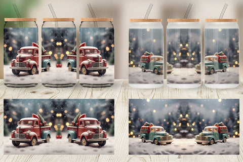Glass Can Vintage Truck Christmas Sublimation artnoy 