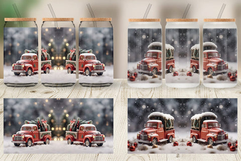 Glass Can Vintage Truck Christmas Sublimation artnoy 