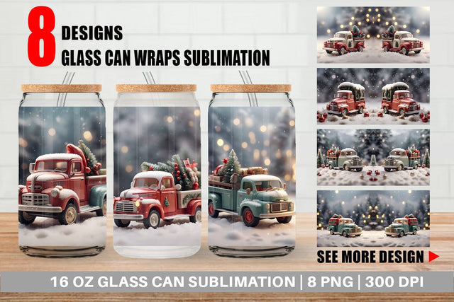 Glass Can Vintage Truck Christmas Sublimation artnoy 