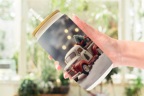Glass Can Vintage Truck Christmas Sublimation artnoy 