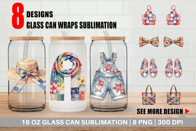 Glass Can Vintage USA Patchwork Accessories Sublimation artnoy 
