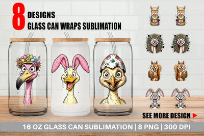 Glass Can Wacky Easter Animal Portrait Sublimation artnoy 