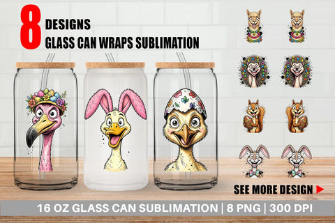 Glass Can Wacky Easter Animal Portrait Sublimation artnoy 