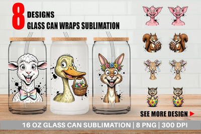 Glass Can Wacky Easter Animal Sublimation artnoy 