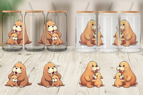 Glass Can Walrus Mother's Day Sublimation artnoy 