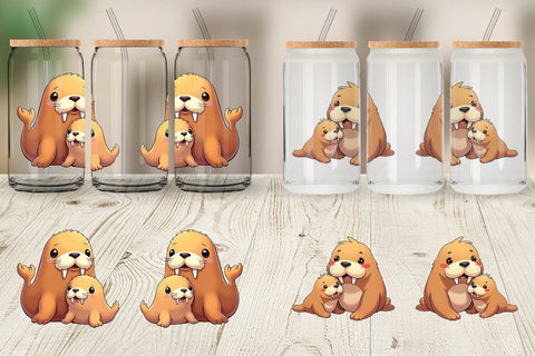 Glass Can Walrus Mother's Day Sublimation artnoy 