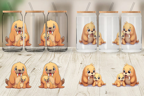 Glass Can Walrus Mother's Day Sublimation artnoy 