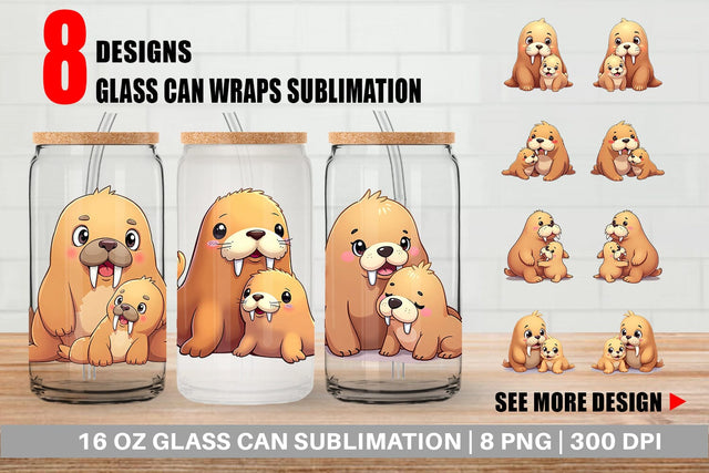 Glass Can Walrus Mother's Day Sublimation artnoy 
