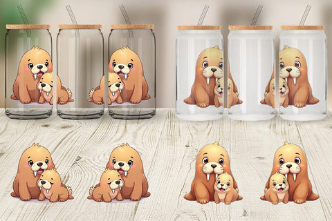 Glass Can Walrus Mother's Day Sublimation artnoy 