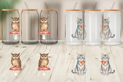 Glass Can Watercolor 70s Groovy Animal Hippie Sublimation artnoy 