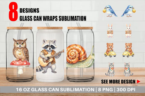 Glass Can Watercolor 70s Groovy Animal Hippie Sublimation artnoy 