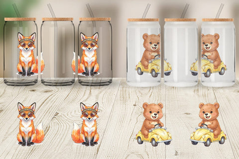 Glass Can Watercolor 70s Groovy Animal Hippie Sublimation artnoy 