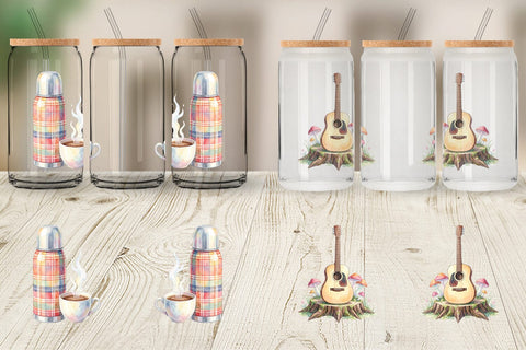 Glass Can Watercolor 70s Retro Camping Adventure Sublimation artnoy 
