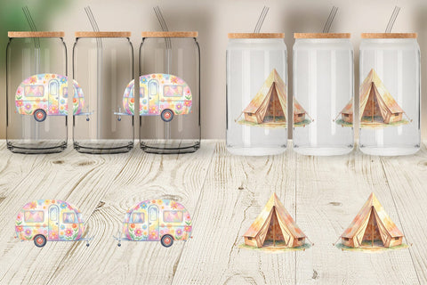 Glass Can Watercolor 70s Retro Camping Adventure Sublimation artnoy 