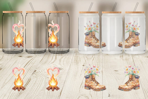 Glass Can Watercolor 70s Retro Camping Adventure Sublimation artnoy 