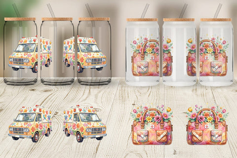 Glass Can Watercolor 70s Retro Medical Scenes Sublimation artnoy 