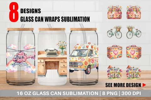 Glass Can Watercolor 70s Retro Medical Scenes Sublimation artnoy 