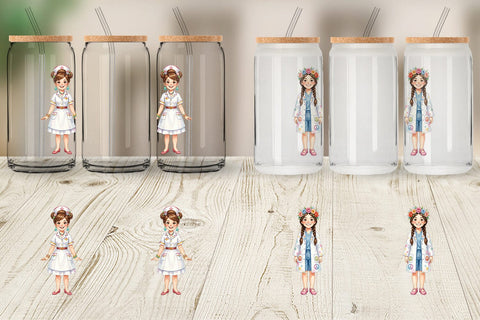 Glass Can Watercolor 70s Retro Nurse Characters Sublimation artnoy 