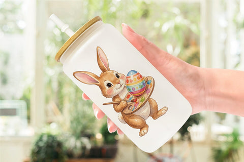Glass Can Watercolor Active Hobby Easter Bunny Sublimation artnoy 