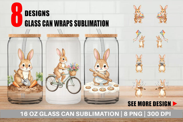 Glass Can Watercolor Active Hobby Easter Bunny Sublimation artnoy 